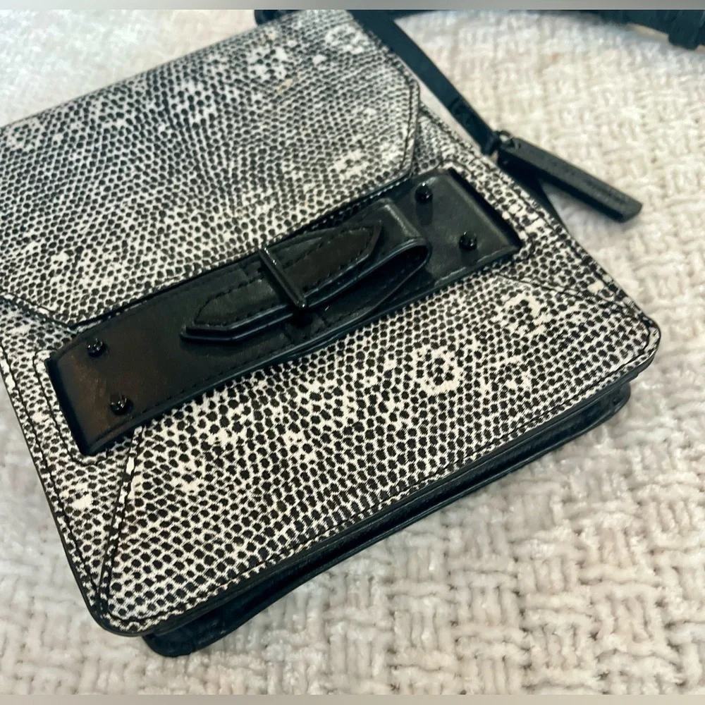 Derek Lam 10 Crosby Bag Crossbody Black Cream Snake Print Leather Flap Front